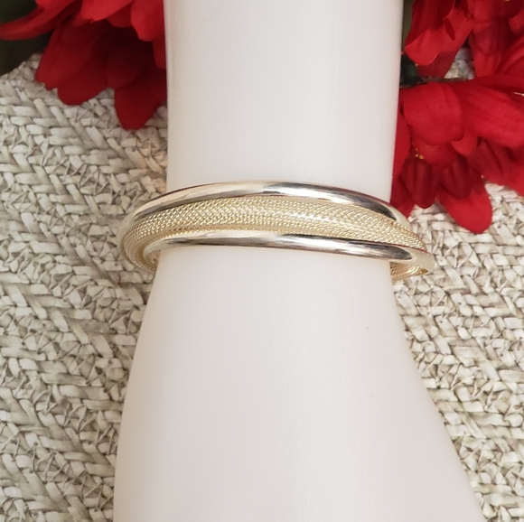 Two Diff Silver Tone Unique Curvy Micro Wire Mesh Cuff Bracelet - Picture 2 of 12